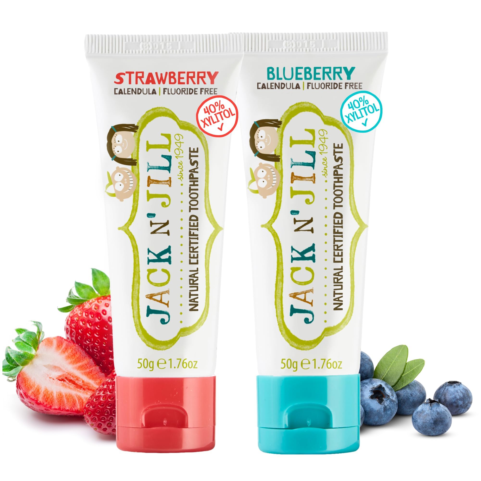Jack N Jill Natural Toothpaste, Strawberry & Blueberry, 1.76 oz - Product Imagery
