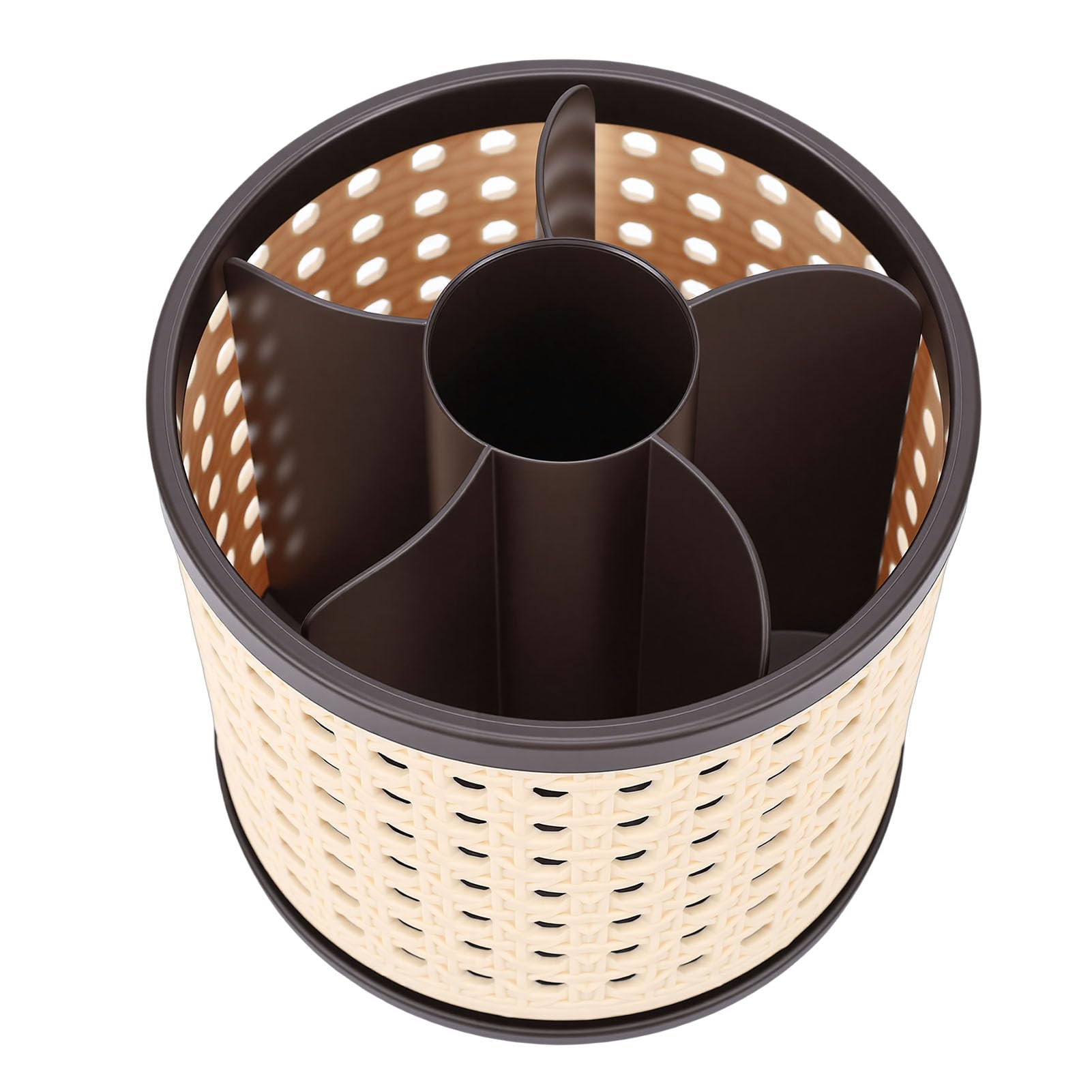 Serounder Makeup Brush Holder Organizer Spinning 360 Degree Rotating Storage Cup for Cosmetics Lipstick Office Supplies Plastic (Brown)
