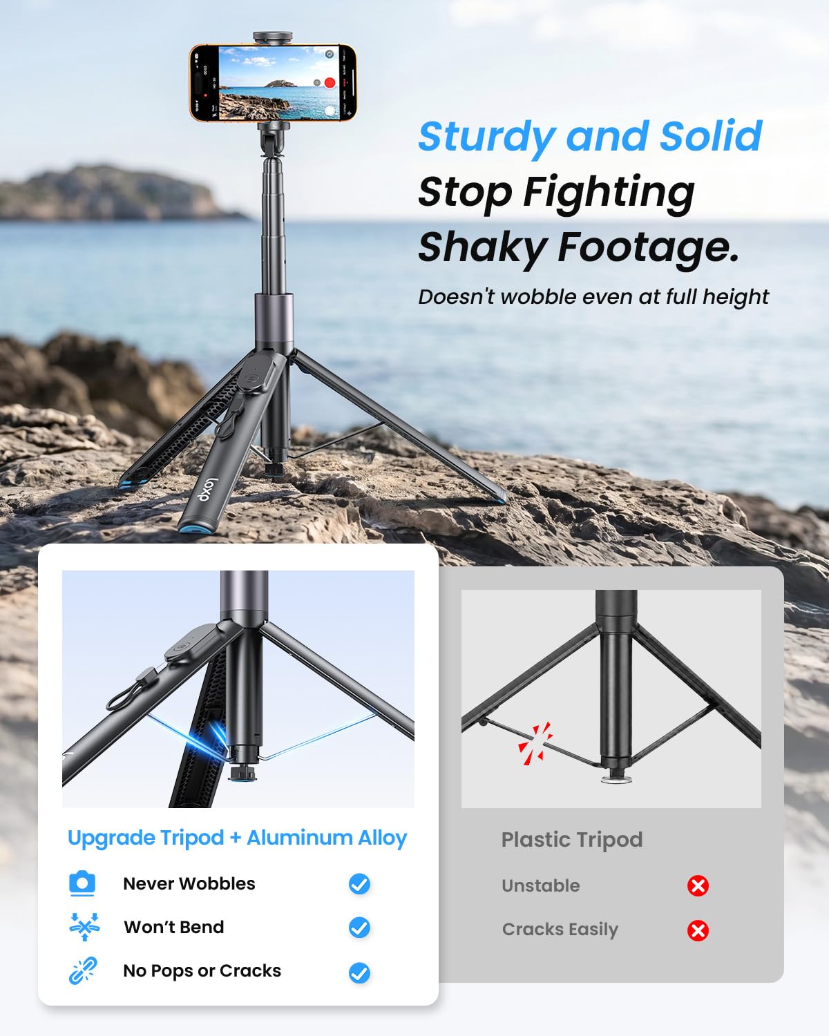 LOXP 67'' Phone Tripod with Remote, 0.01s Auto-Open for Content Creator – product photo (Tripods)