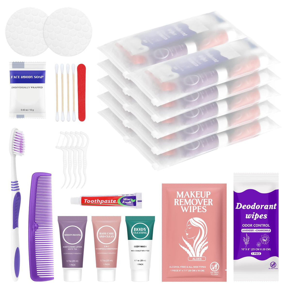 Zhjianup Travel Size Toiletries Hygiene Kits for Homeless in Bulk Toiletry (20 Pack) – Pink, 11-in-1 Kits