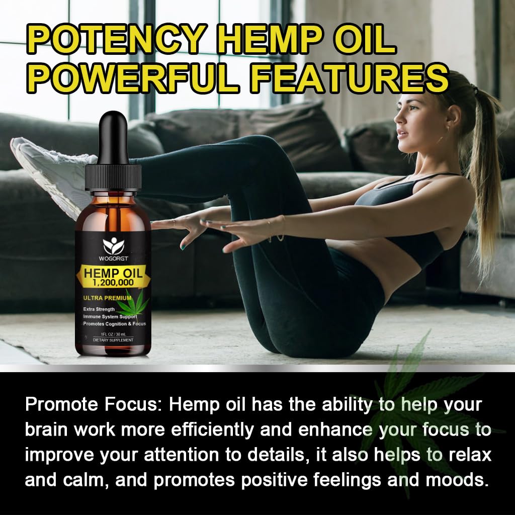 WOGORGT - Hemp Oil Drops, 100% Natural Hemp Oil Extract, 1 Fl Oz (2 Pack)