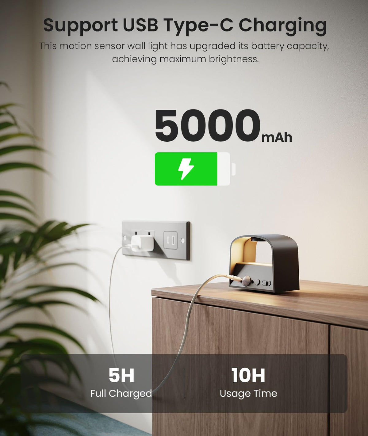 FULEN Motion Sensor Wall Light with Remote Control 3 Colors Wireless Wall Lamp LED Indoor Up and Down Wall Sconce 5000mA