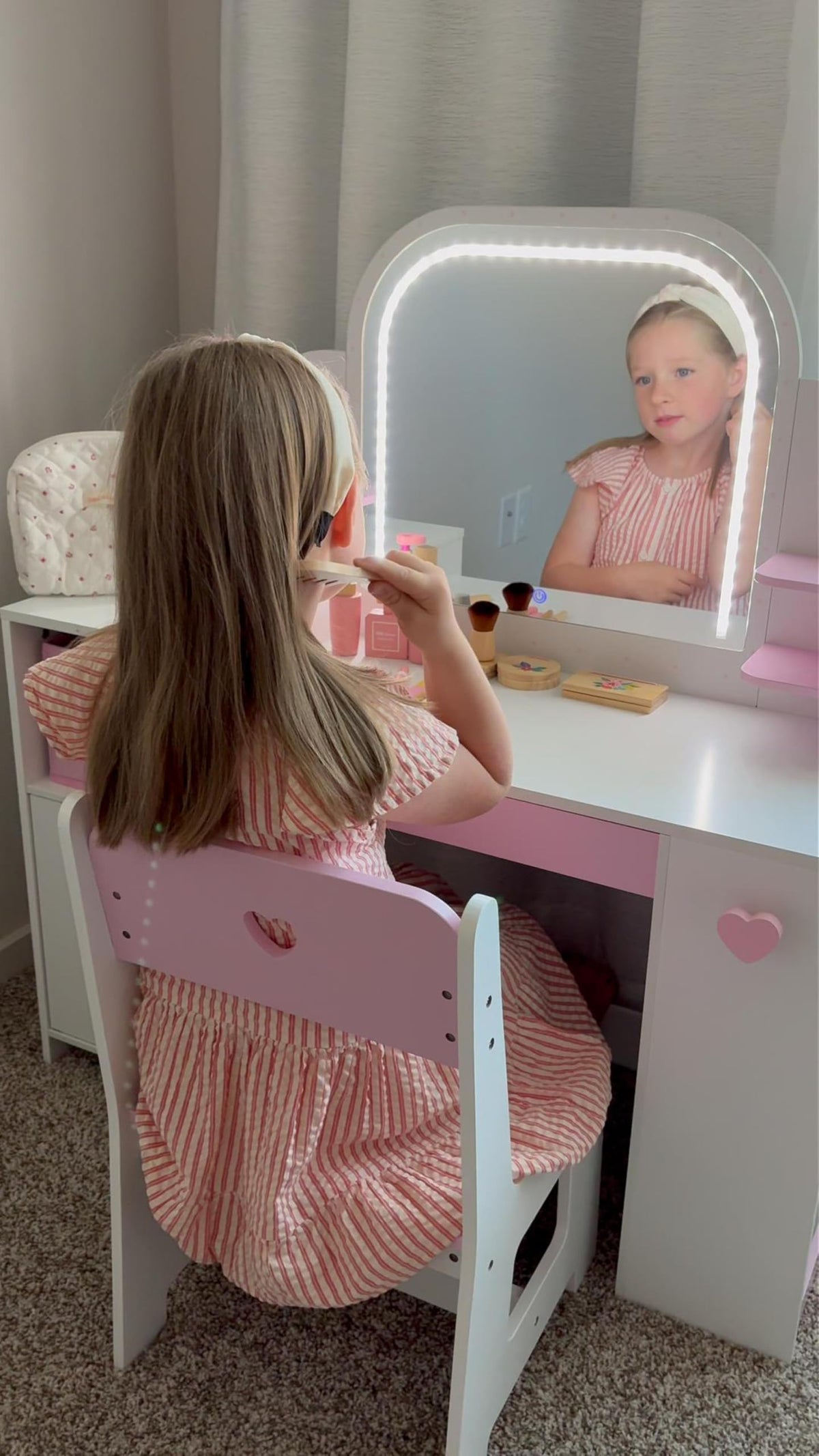 KIDBEST Wooden Makeup Toy Set for Toddler [2026] Play Makeup Kit for Girls 3-5 with Pretend Wood Lipstick/ Mirror/ Brush