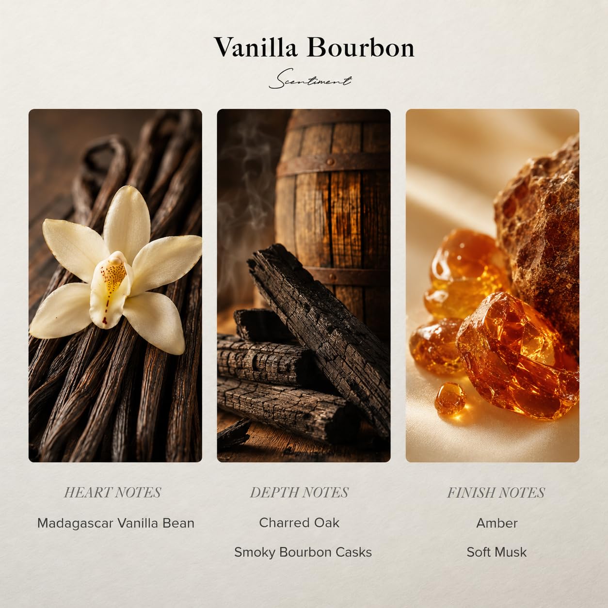 Scentiment Vanilla Bourbon hotel diffuser oil bottle, essential oil with warm vanilla and bourbon scent, 20ml.