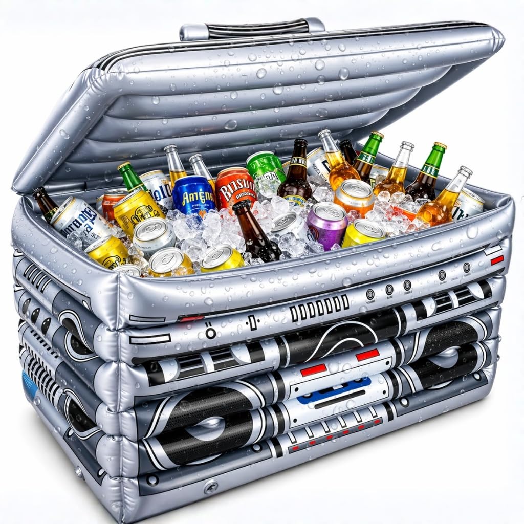 ArtCreativity Inflatable Boom Box Cooler Decoration, 80s and 90s Theme Party Decor, Hip Hop Disco Supplies, 1 Piece, Lar