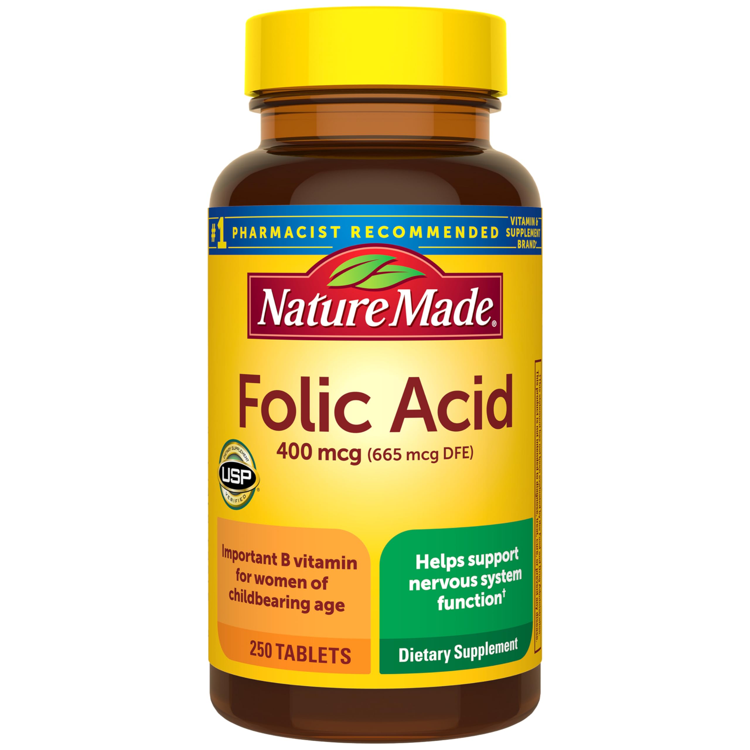 Nature Made Folic Acid 400 mcg (665 mcg DFE), 250 Tablets