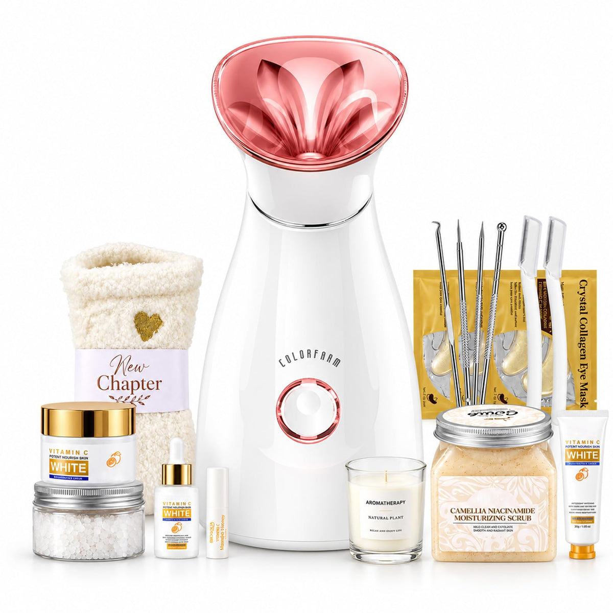 Facial Steamer Spa Gift Set with 11 Skin Care Essentials - colorfarm Official Imagery - 2
