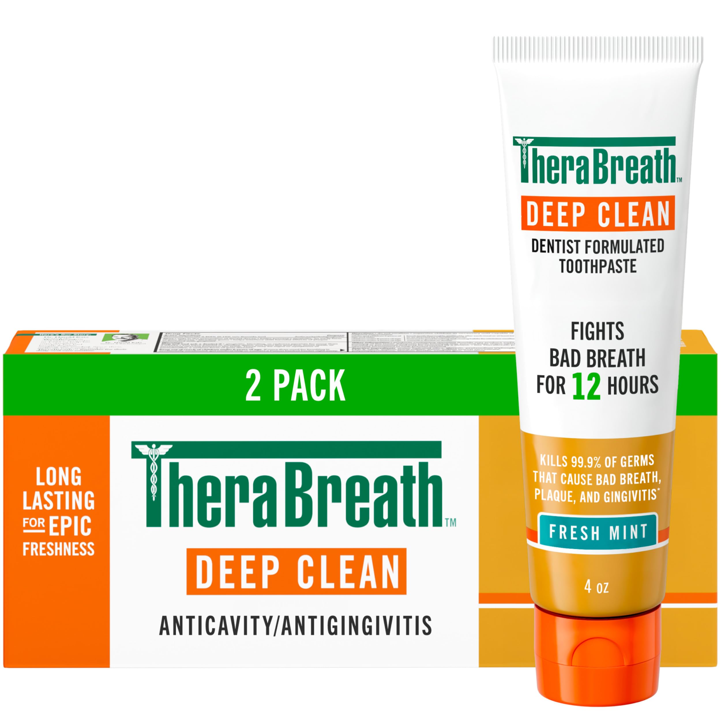 TheraBreath Deep Clean Toothpaste Fresh Mint 2-Pack 4oz