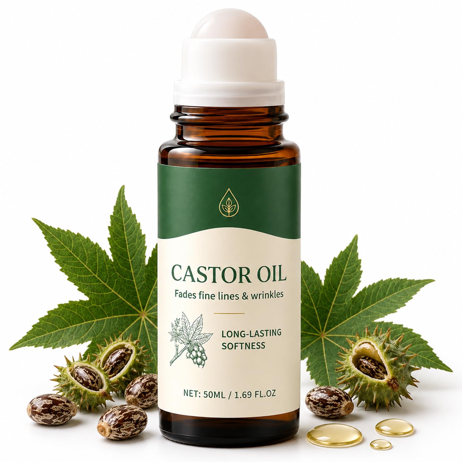 Nooche organic castor oil roll-on for skin, hair, brows, and lashes, cold-pressed, fragrance-free moisturizing oil in a portable applicator