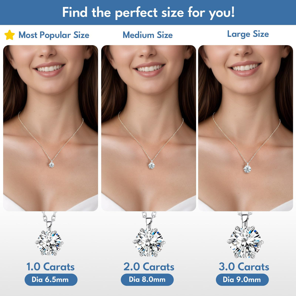 Mellorina Moissanite Solitaire Necklace, 1-3CT, Sterling 925 Silver – alternate angle