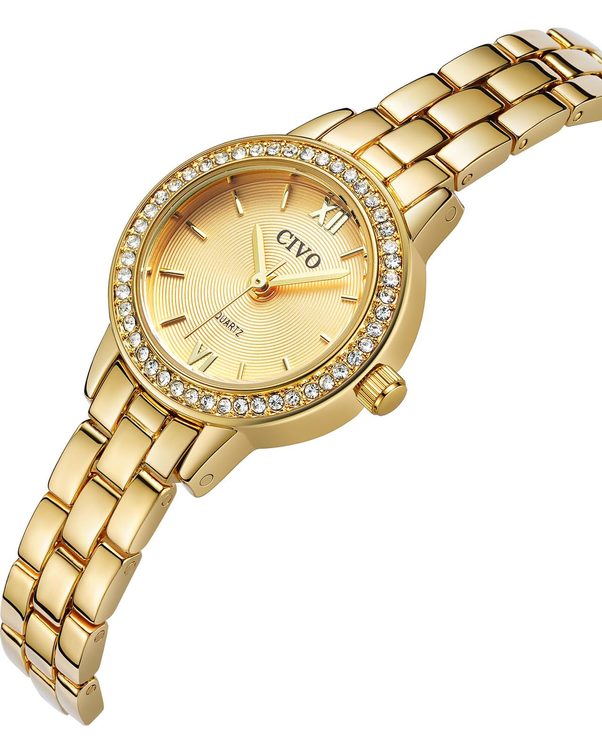CIVO Small Gold Watches for Women: Luxury Dainty Diamond Chic Ladies Watch – close-up detail in Gold