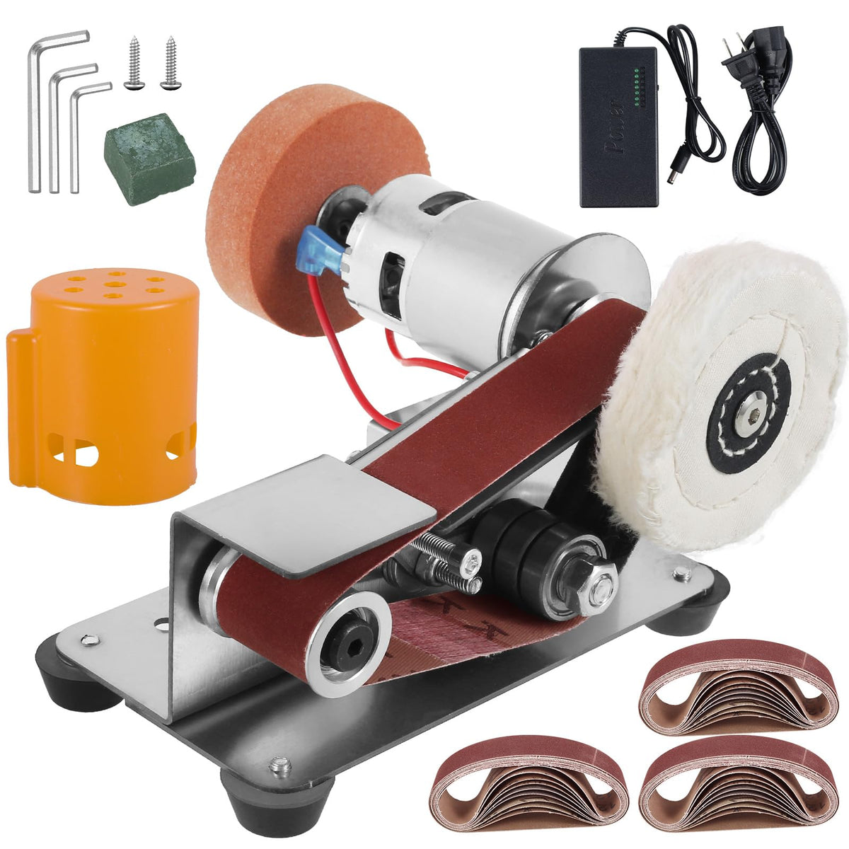 Tzdxfgl Mini Sander, 15 Electric Grinder, 7-Speed Knife Sharpener, Heavy Duty Sander w/30 Sanding Belts, Electric Grindi