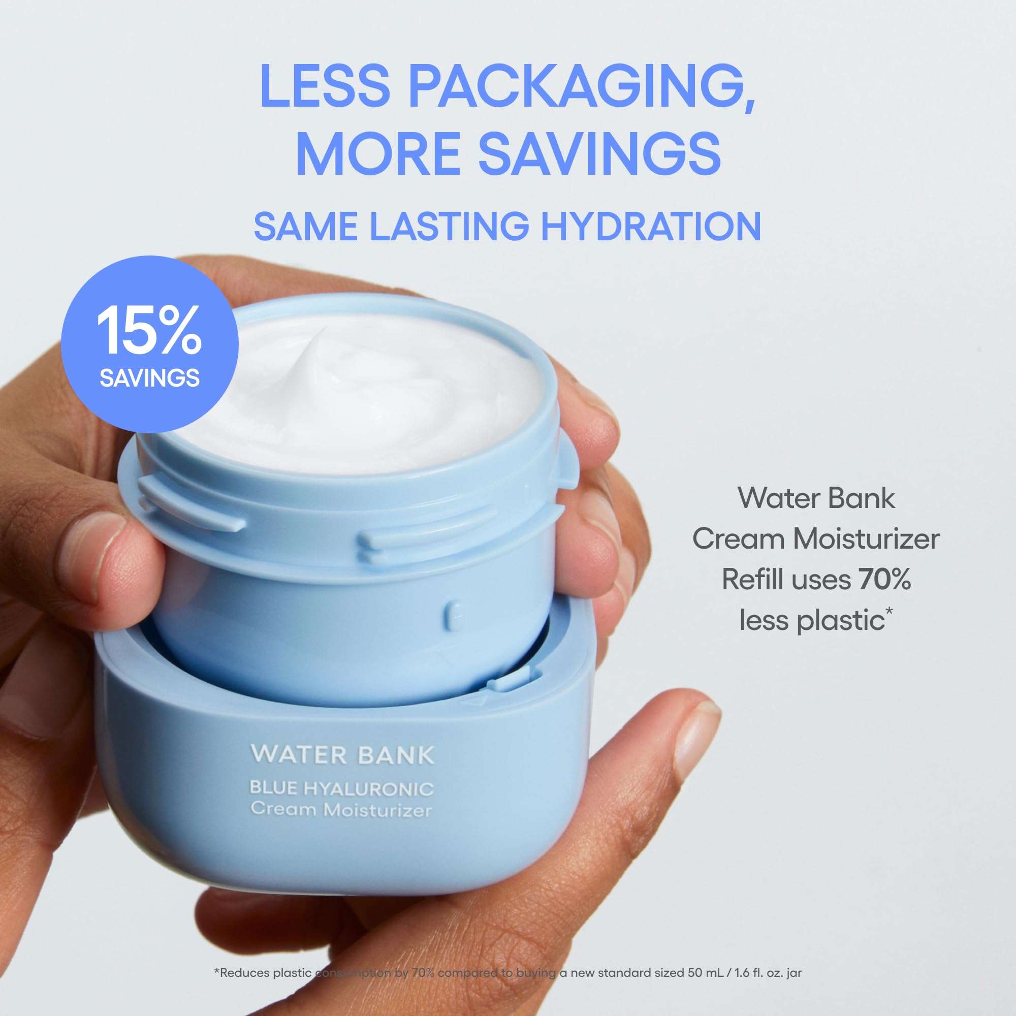 Laneige Water Bank Blue Hyaluronic Cream jar showing the 50ml skincare product with blue and white packaging.