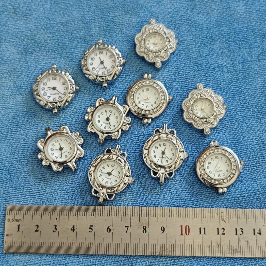 ChangJin Jewelry ChangJin 10PCS Mixed Lot of Silver Tone Quartz Watch face Links for Bracelet Jewelry Making (10) – clos