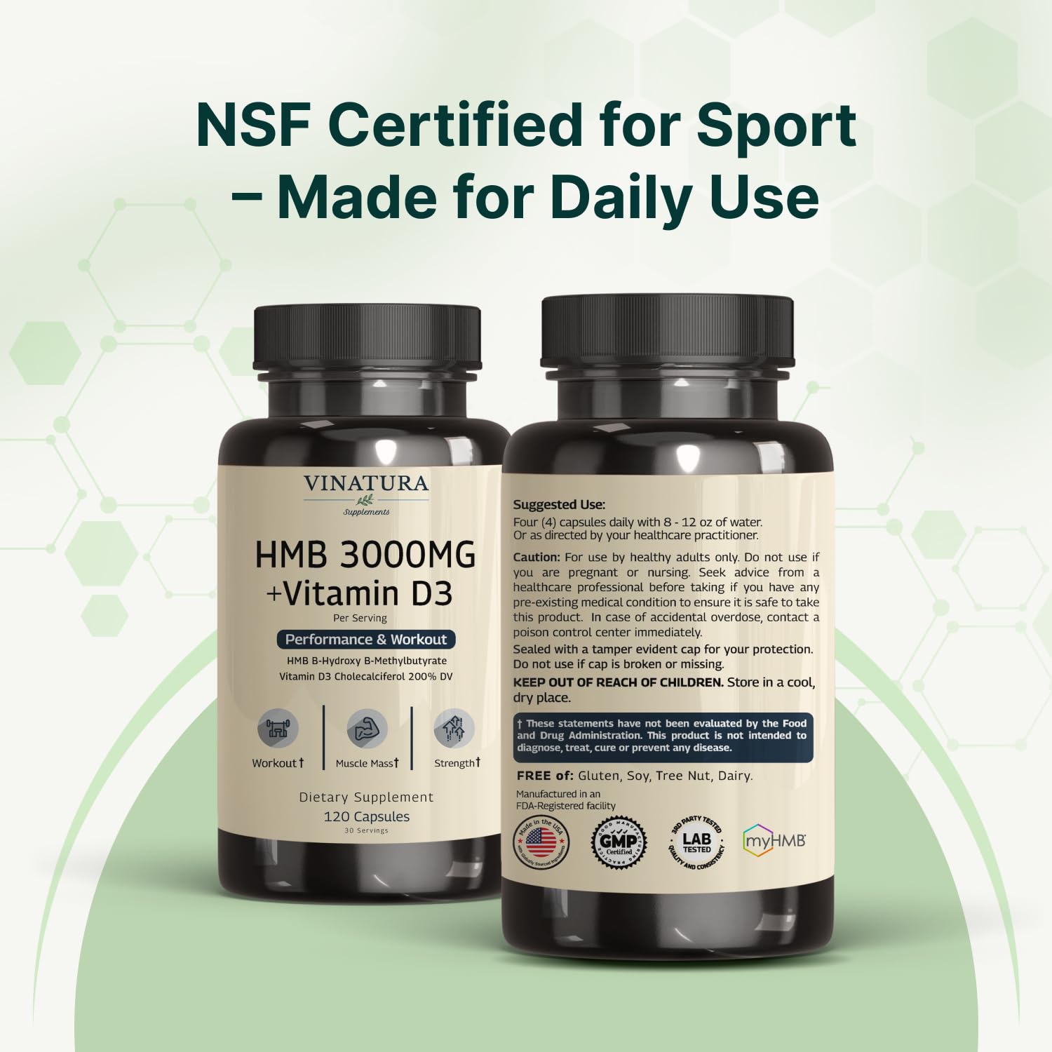 VINATURA HMB 3000mg + Vitamin D3 1600IU 120 Capsules