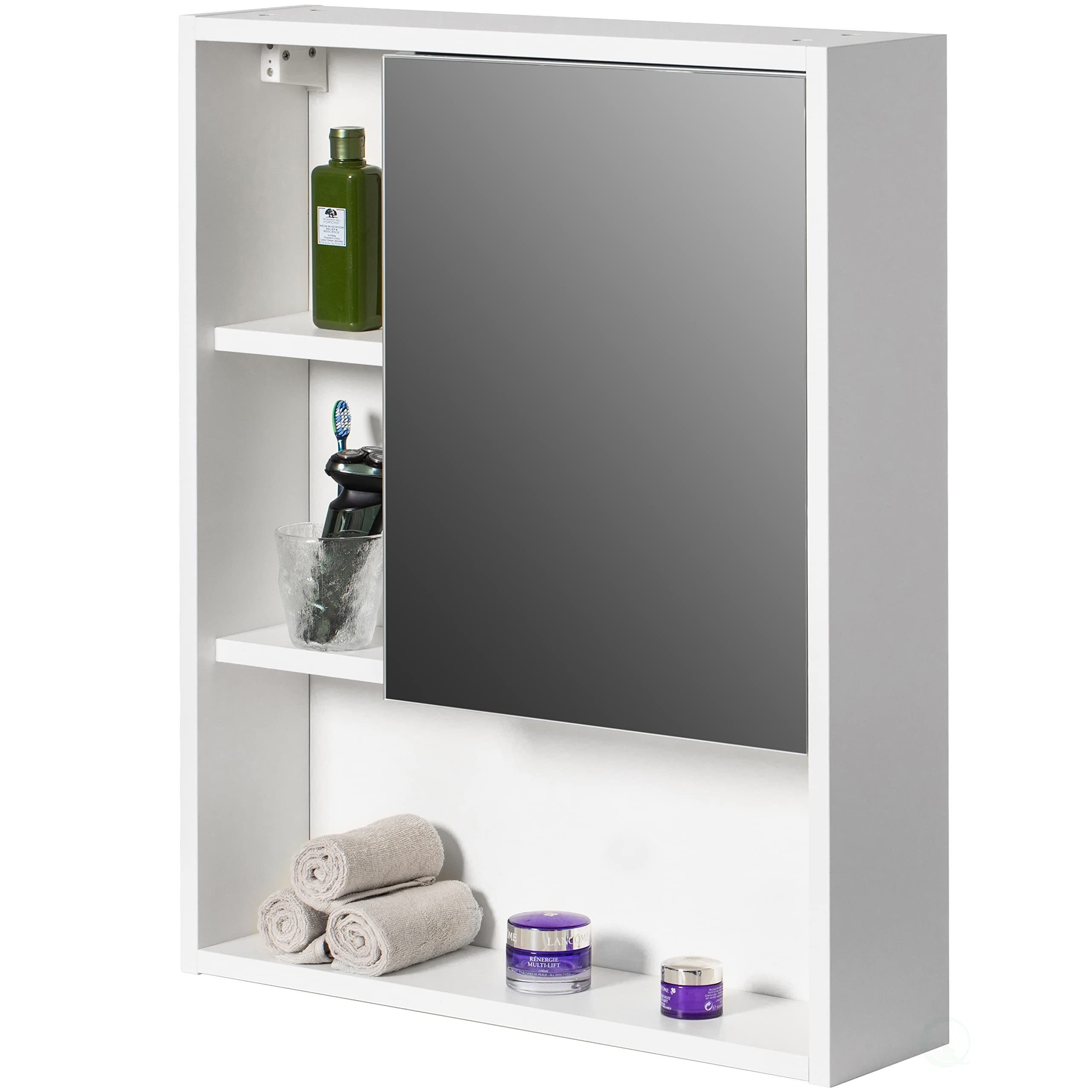 Basicwise Wall Mount Bathroom Mirrored Storage Cabinet with Open - Product Imagery