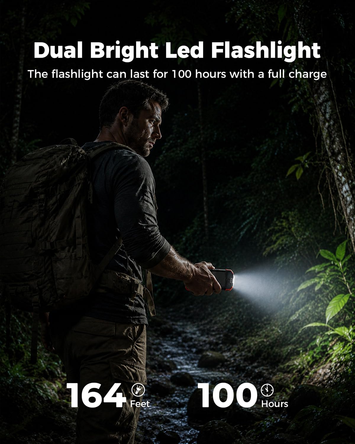 BLAVOR Solar Power Bank 10,000mAh Portable Wireless Charger for Cell Phones – back view and specifications