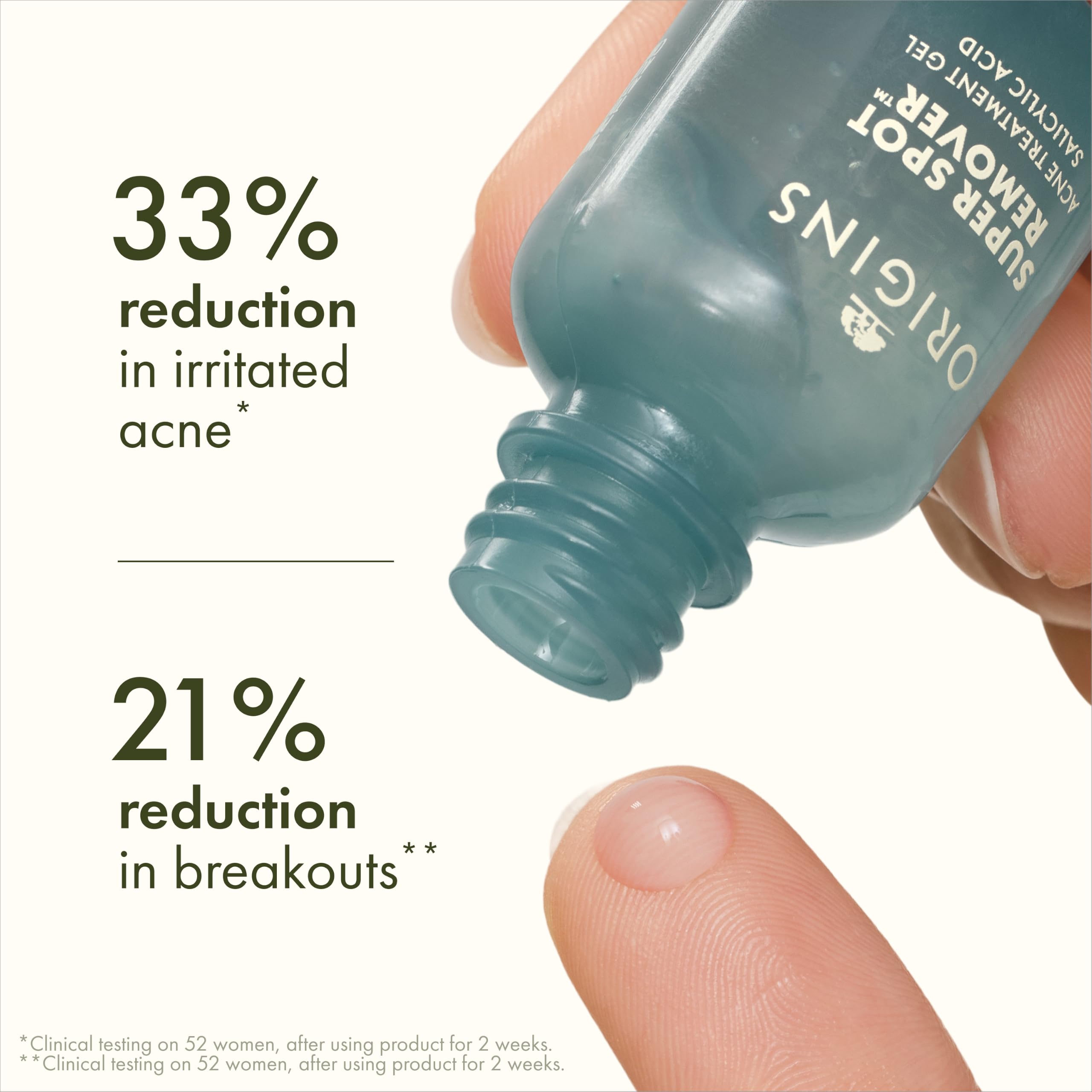 Origins Super Spot Treatment for Acne with salicylic acid, 0.3 oz, showing the clear gel formula in a small tube.