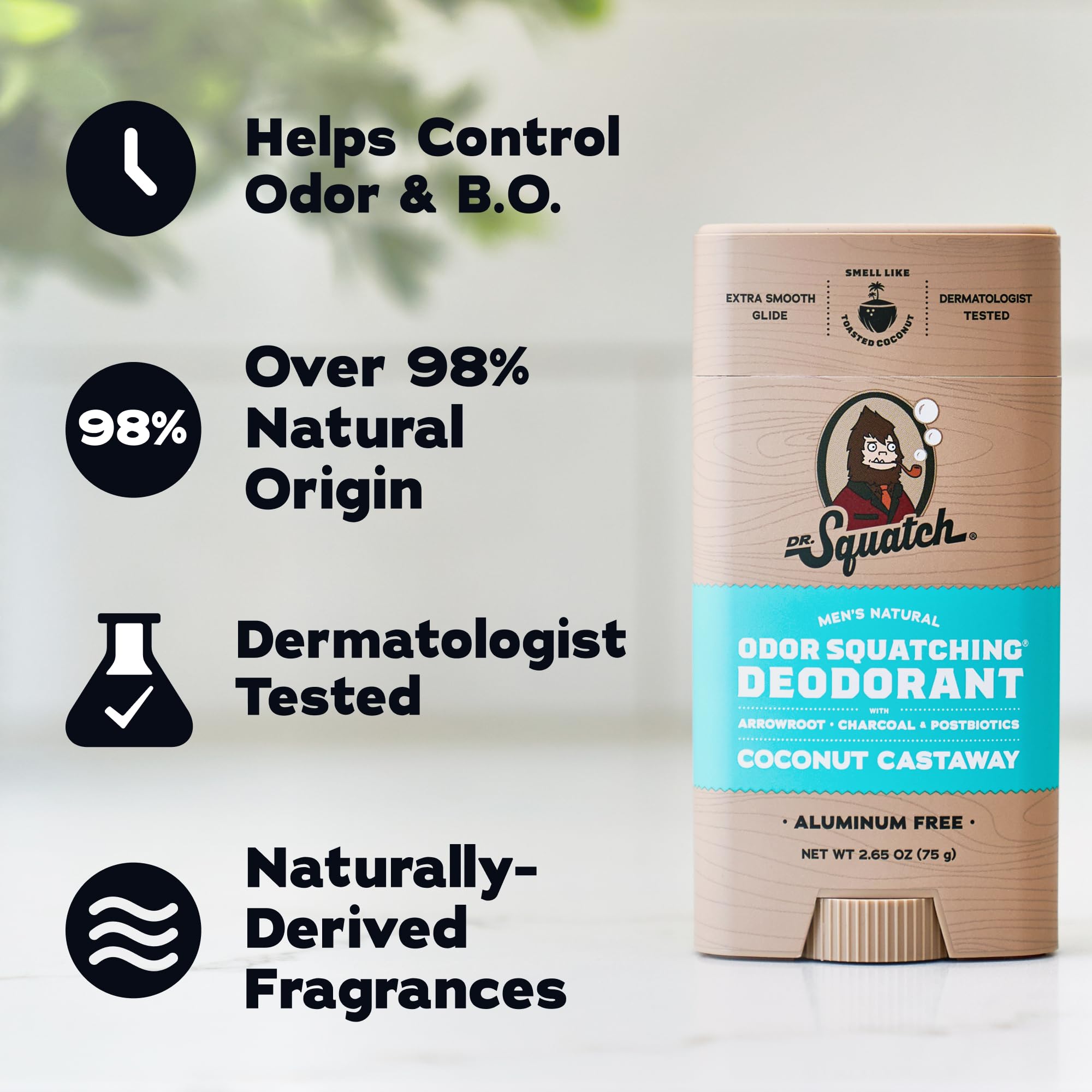 Dr. Squatch natural body deodorant 2-pack featuring Coconut Castaway and Fresh Falls scents, shown in their packaging.