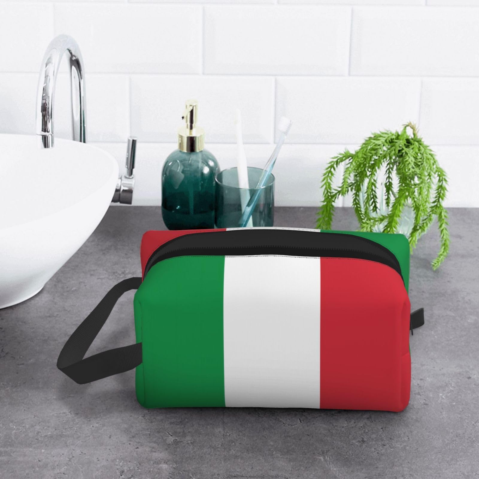SXZVVBN Italian flag large capacity travel toiletry bag made of durable Oxford cloth for cosmetics and makeup organization.