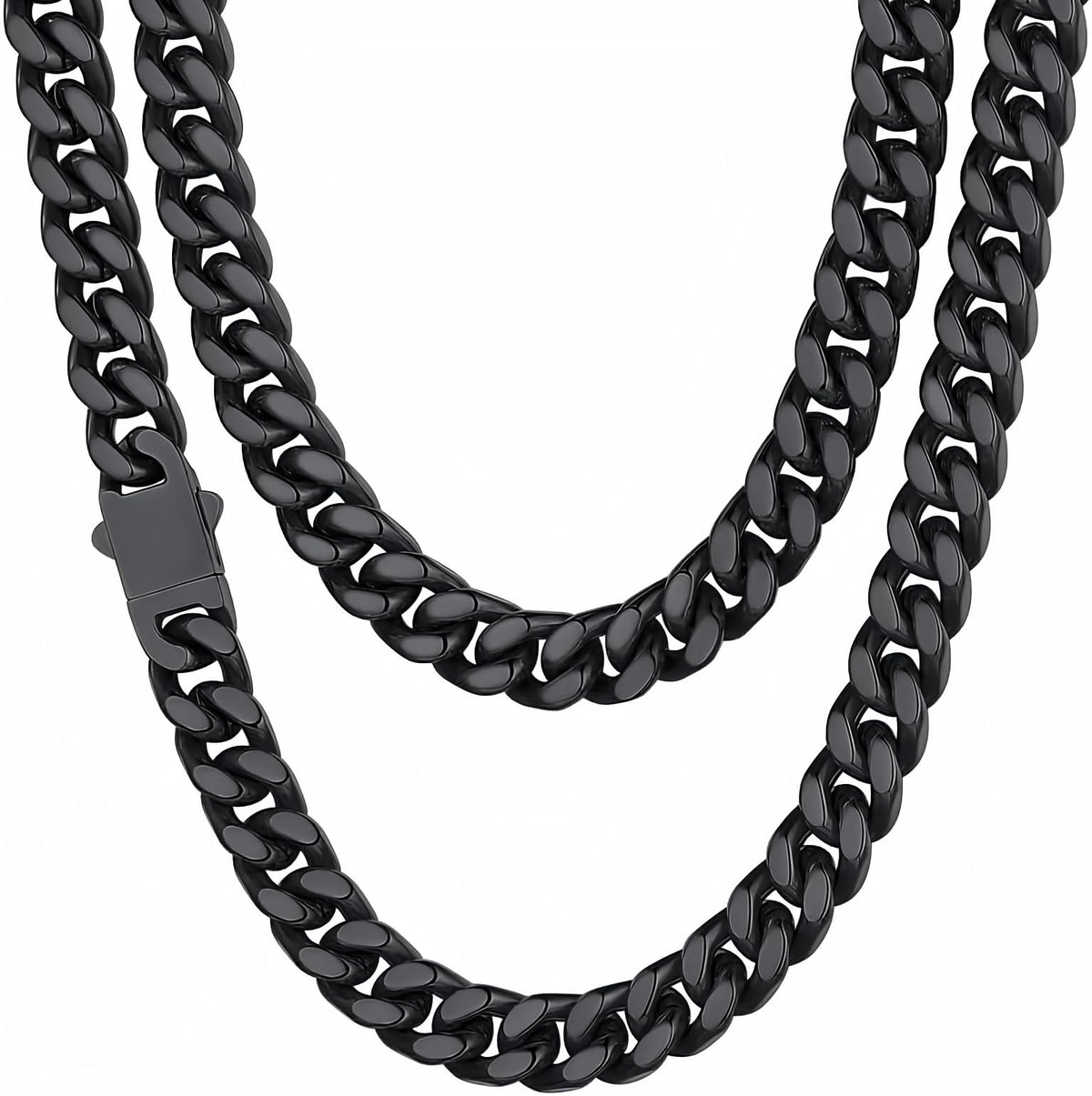 ChainsHouse Cuban Link Chain for Men, Stainless Steel Waterproof Necklace – c. 9mm width-black, 22 inches