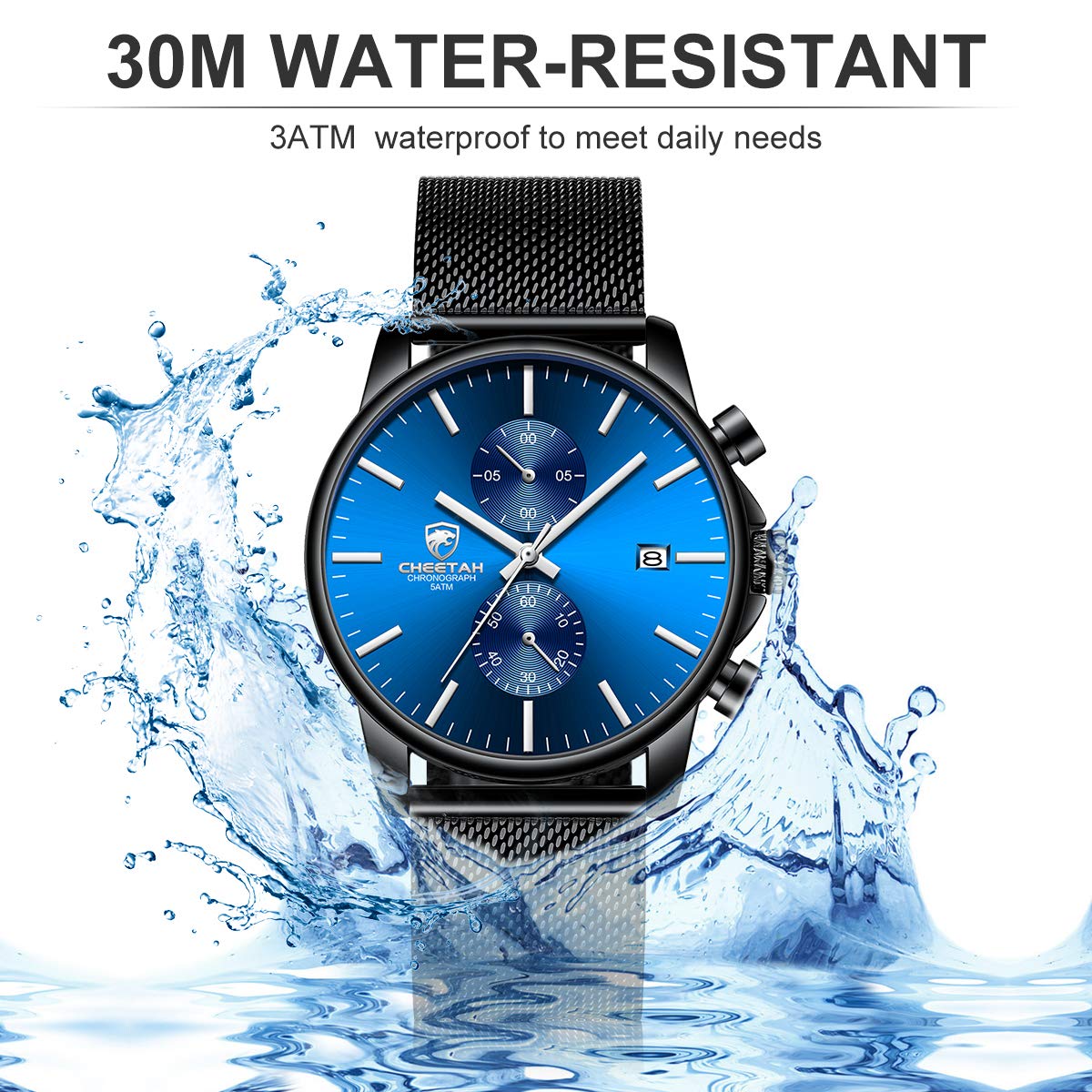 GOLDEN HOUR Mens Watch Fashion Sleek Minimalist Quartz Analog Mesh Stainless Steel Waterproof Chronograph Watches for Me