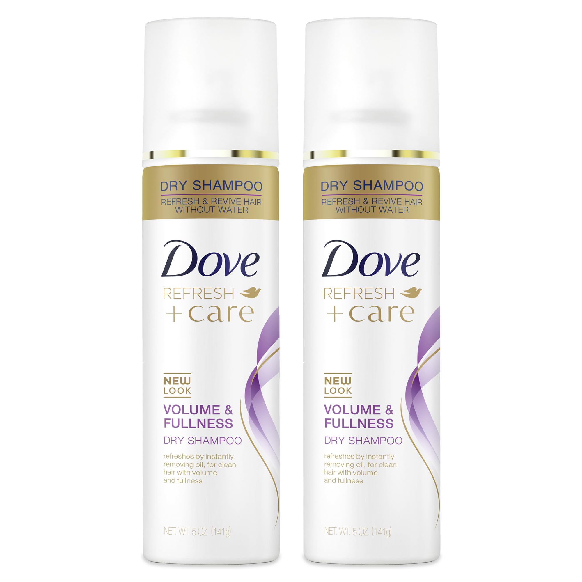 Dove Volume & Fullness Dry Shampoo for flat hair, 5oz bottles, showing the product bottles with pump spray nozzles.