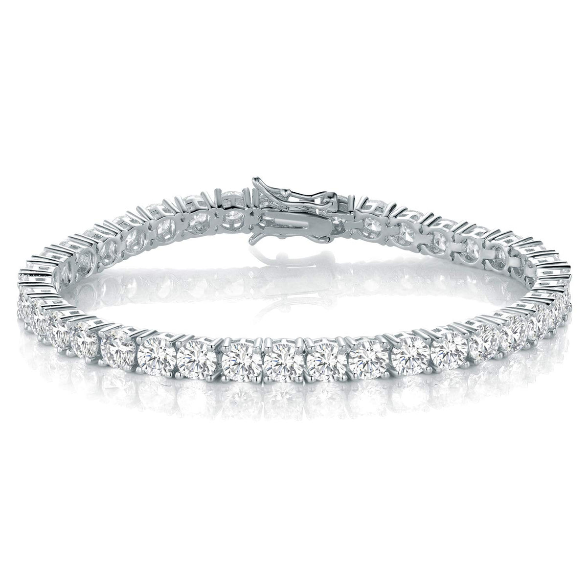 Gemsme 18K White Gold Plated Tennis Necklace/Bracelet/Earrings/Band Ring Sets Hypoallergenic Jewelry Pack of 4 – full vi