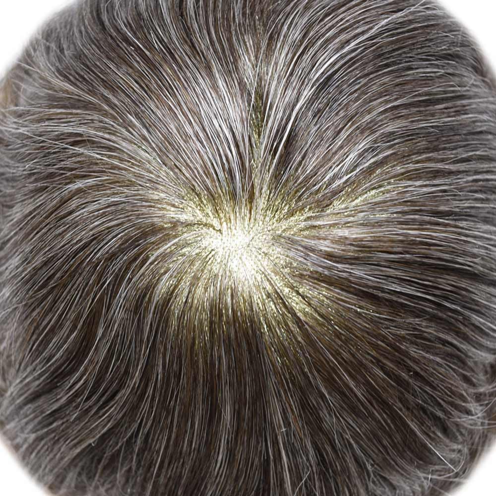 Curve Hair Mens Toupee Human Hair Piece Replacement System Monofilament Wig Hair Unit for Men Durable Poly Coated Mens Hairpiece (#330 Dark Brown+30% Gray, 7"X10")