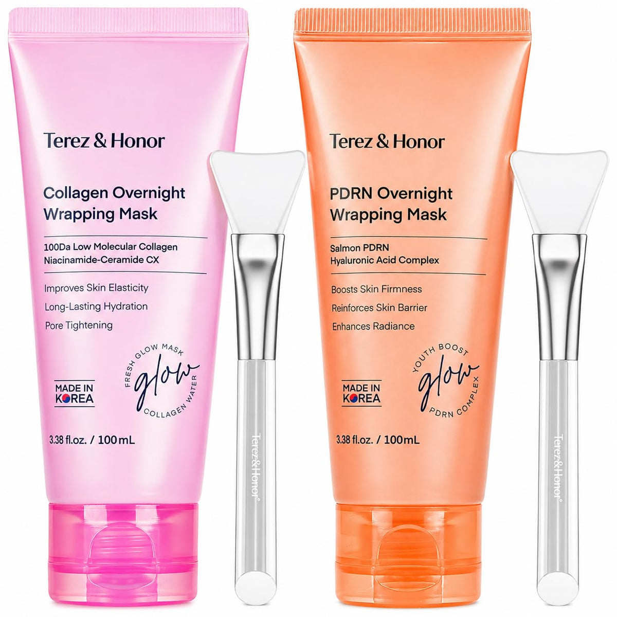 TEREZ & HONOR Collagen Night Wrapping Peel Off Mask & PDRN Duo: Korean Face Mask for Elasticity, Hydration & Glow, Derma