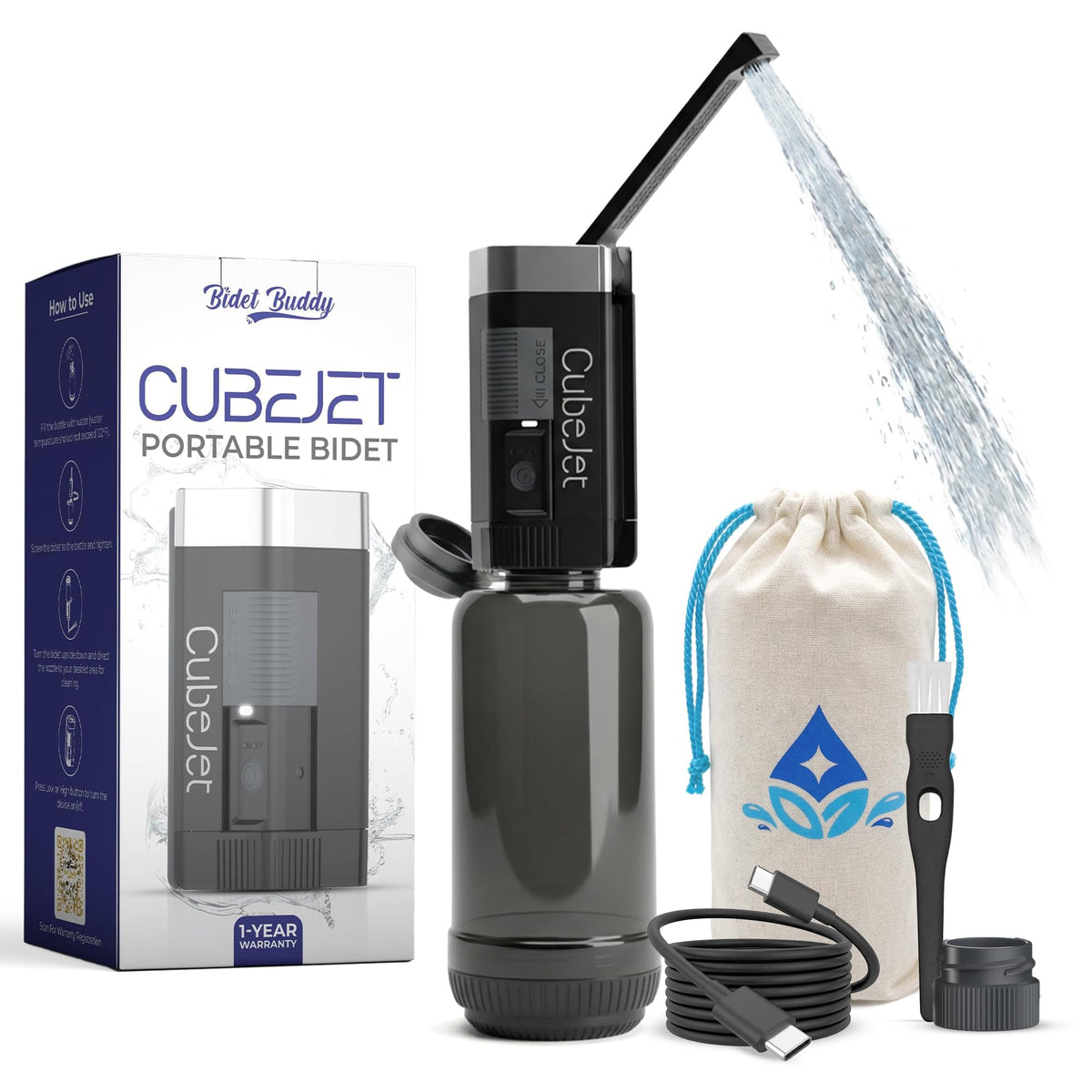 Bidet Buddy CubeJet Portable Bidet for Travel, 380mL Bottle Obsidian Drift – product photo (Bidets)