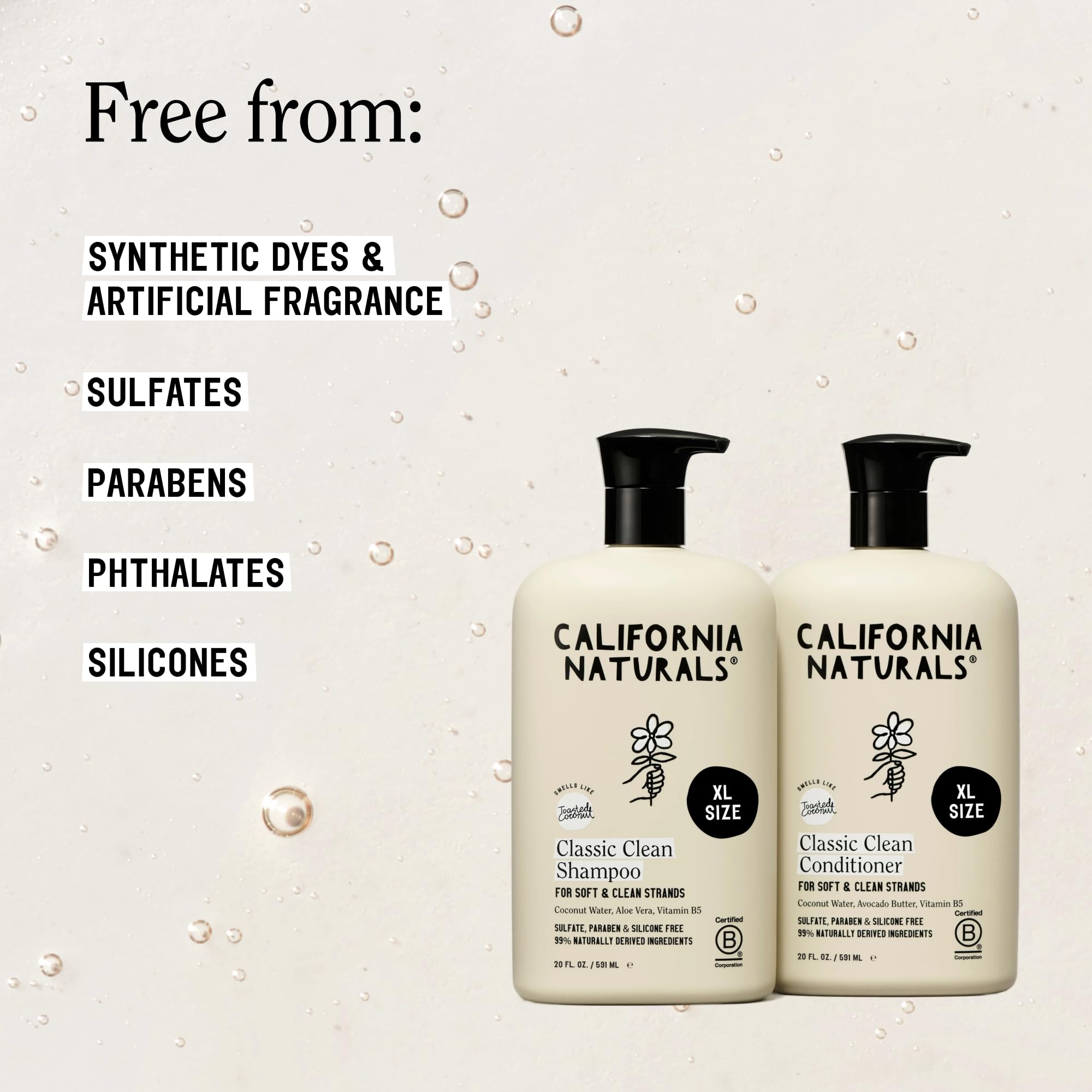 California Naturals Toasted Coconut shampoo and conditioner set with bottles featuring labels and coconut imagery.