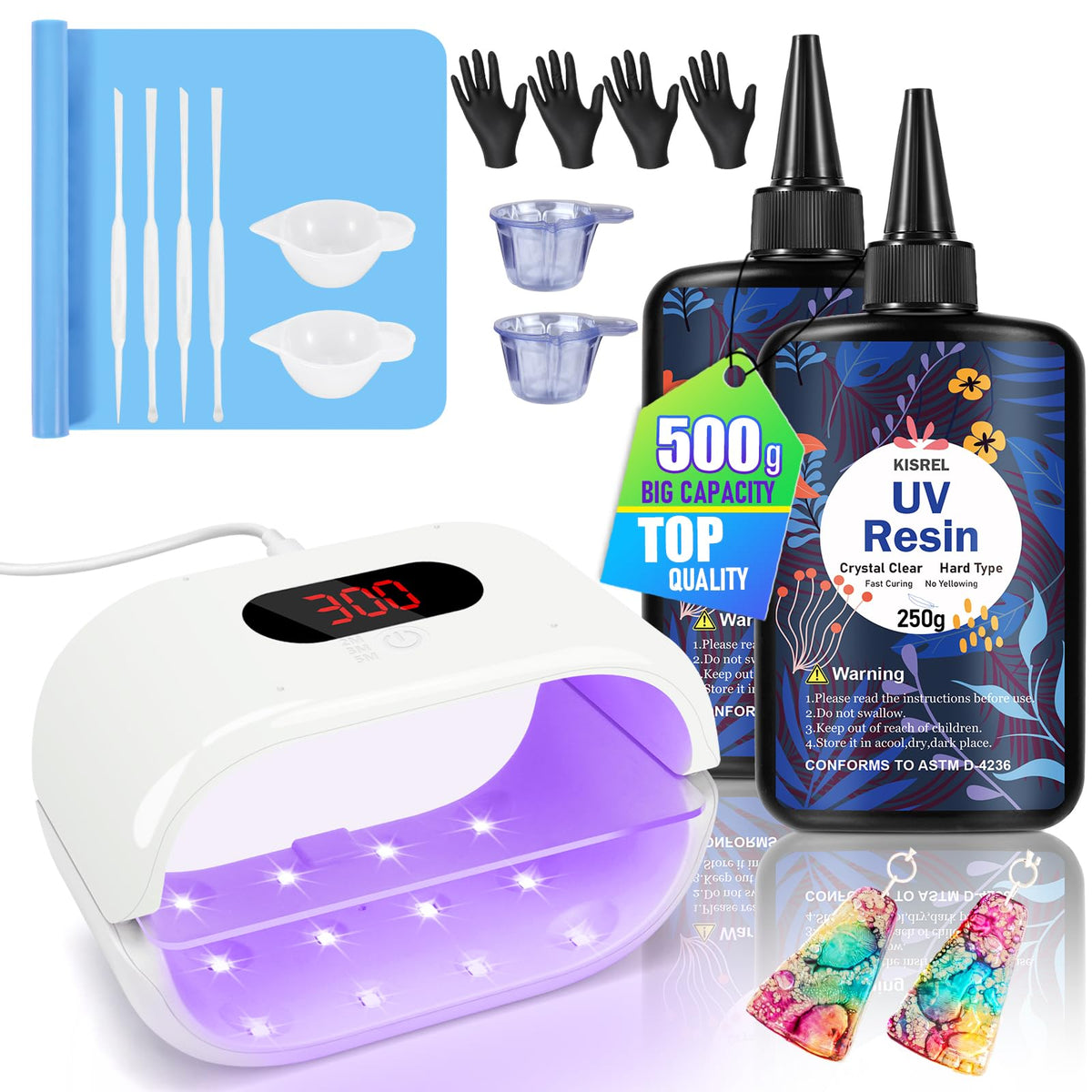 KISREL UV Resin Kit with Light, 500g Hard UV Resin with Double-Sided Light – product photo (Jewelry Making Kits)