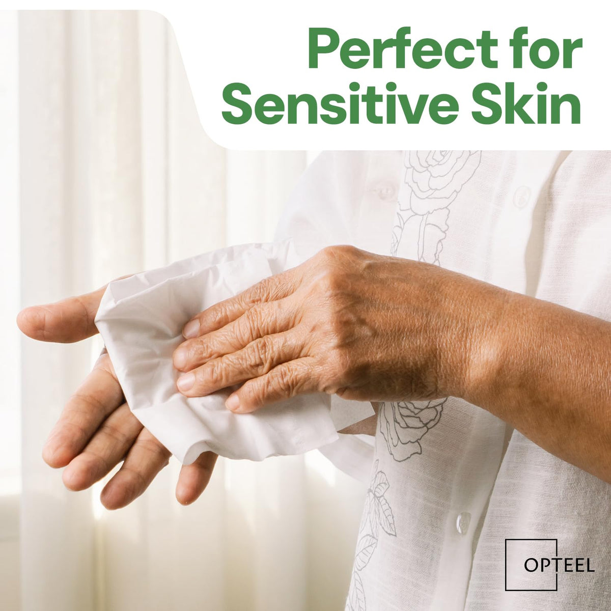 OPTEEL Wipes for Adults – Extra Large 8x13, Scented, Pre-Moistened, 720ct – back view and specifications