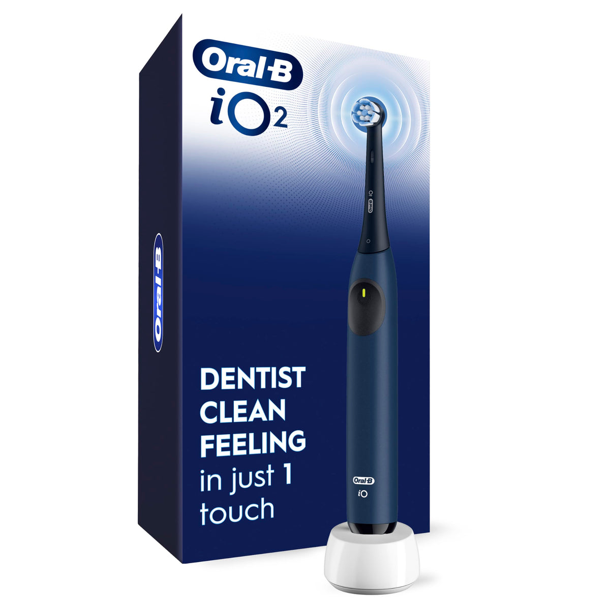 Oral-B Rechargeable Electric Toothbrush, iO2, 3 Cleaning Modes, Automatic Pressure Sensor to Protect Gums, Dark Blue