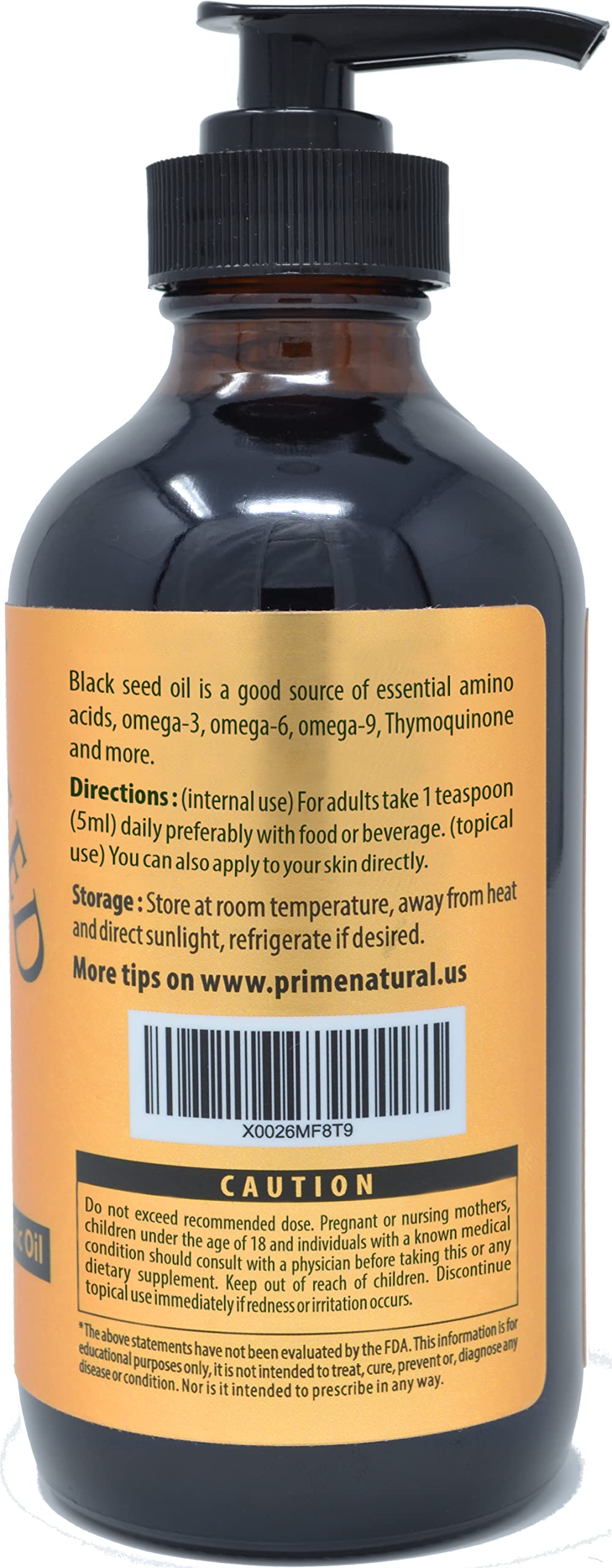 PRIME NATURAL Organic Black Seed Oil Cold Pressed Cumin Seed Oil 8oz