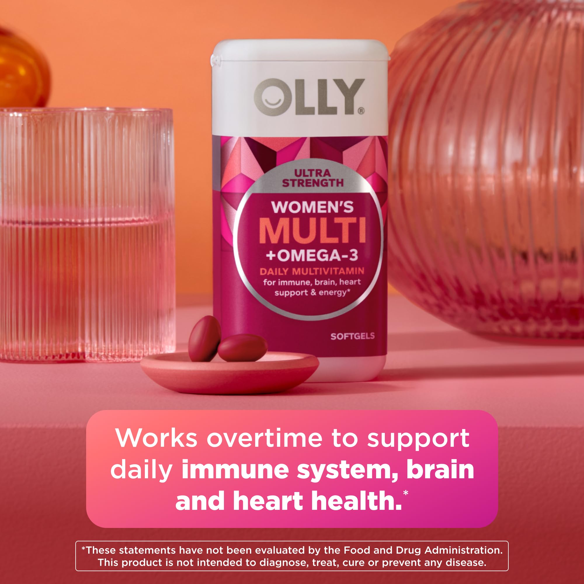 OLLY Ultra Strength Women's Multivitamin Softgels, Omega-3s - 60 Count