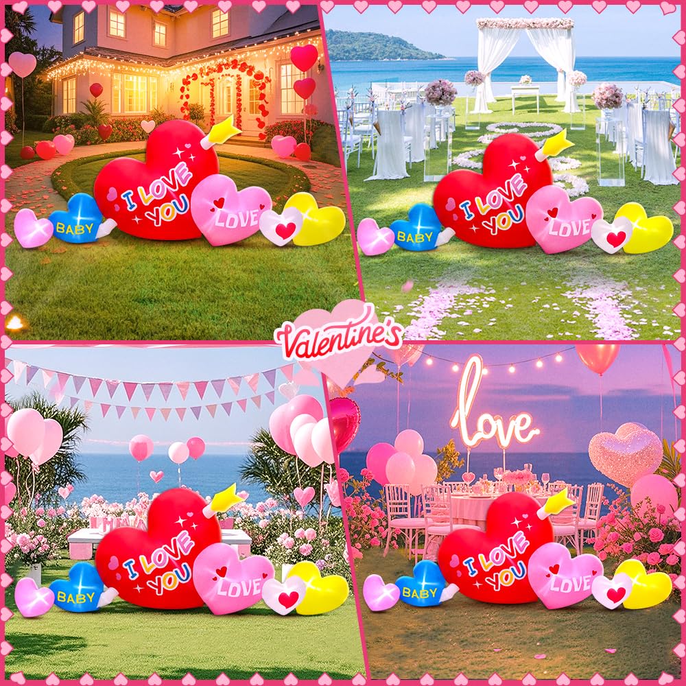 KOOY 9FT Mothers Day Inflatables Outdoor Decorations, Valentine Blow Up Inflatable Hearts Decoration, Love Inflatable Va