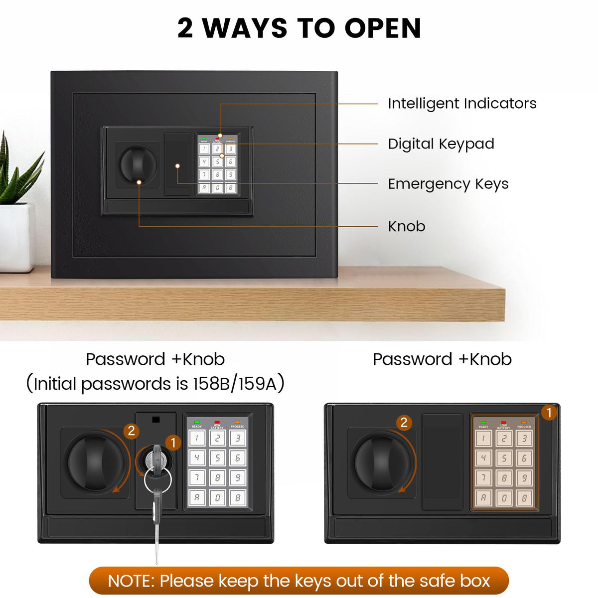 FOWORE 9.84'' H Home Safe Box, Small Safe with Fireproof Waterproof Bag – full view