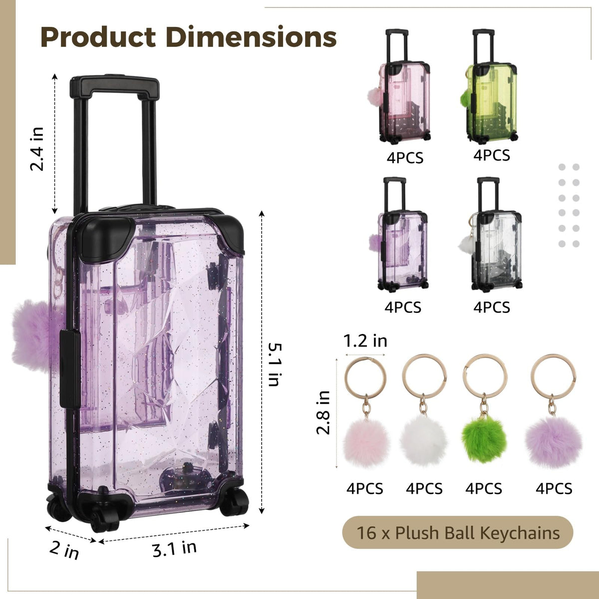 32 Pcs Mini Suitcase Storage Box Set Plush Ball Keychains - COSYOO Official Imagery - 4