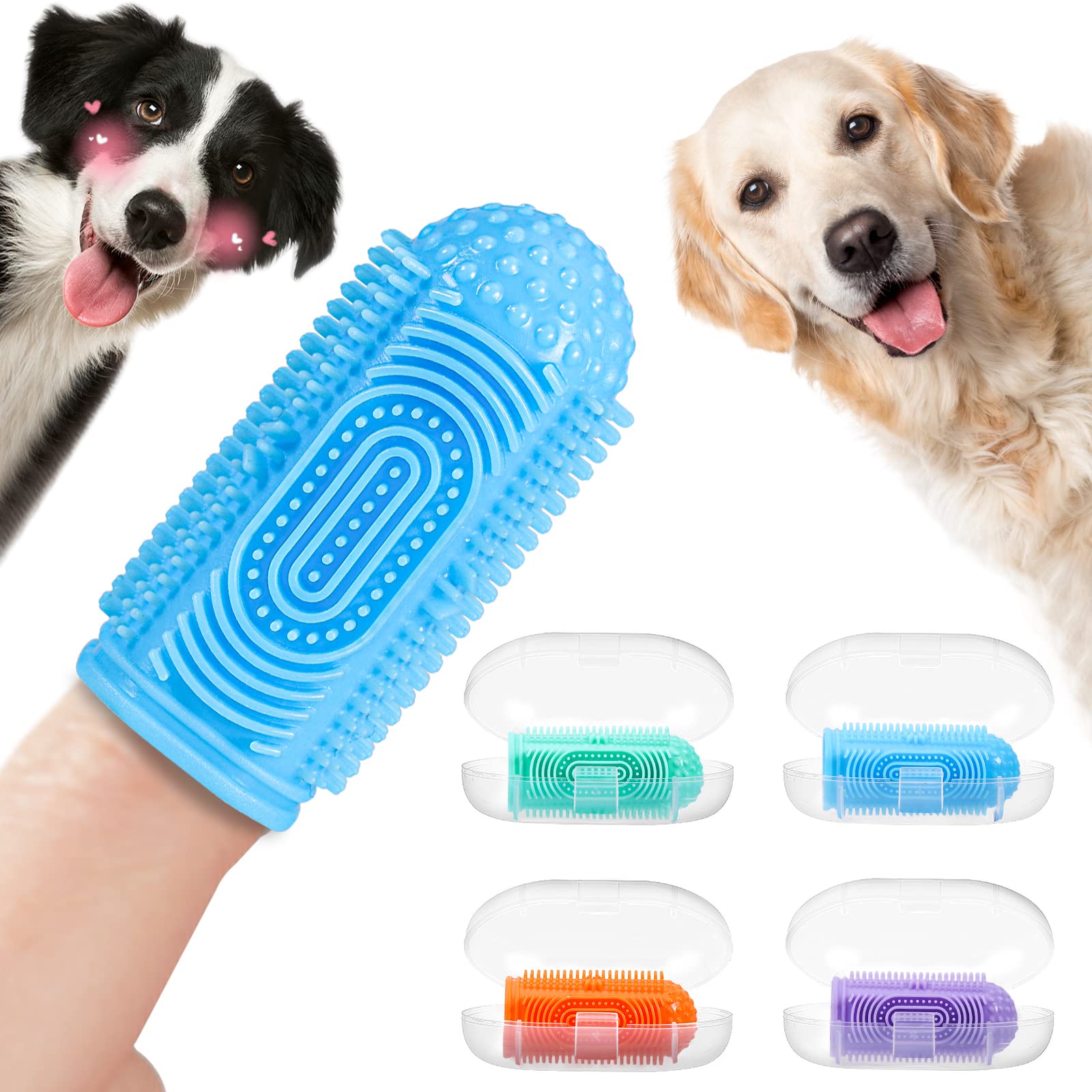 Dog Toothbrush Finger Toothbrush Dogs Tooth Brushing Kit 4Pack - Product Imagery