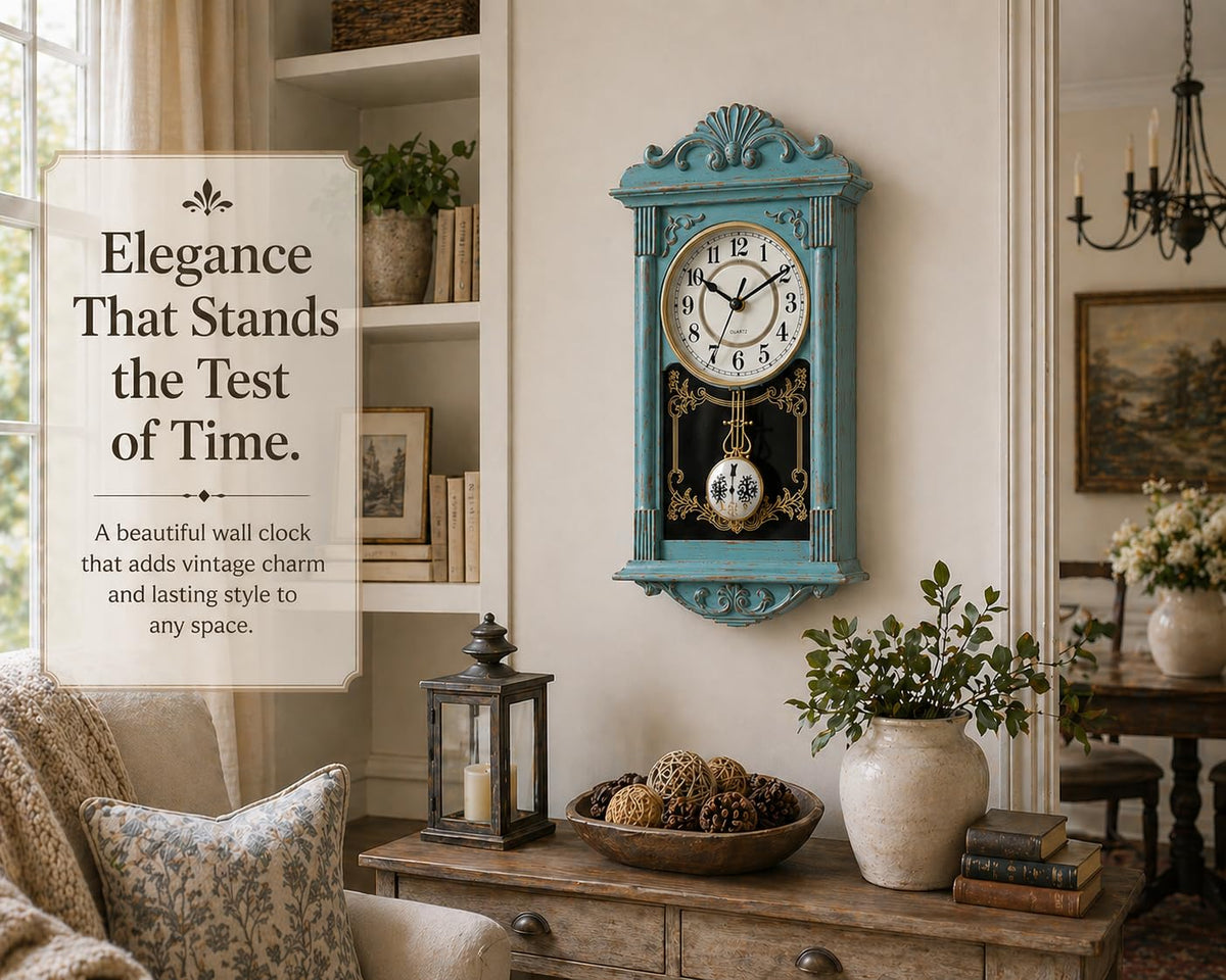 Clockswise Vintage Grandfather-Style Wall Clock with Wood-Effect Plastic Pendulum, Battery-Operated - for Home Decor, Li