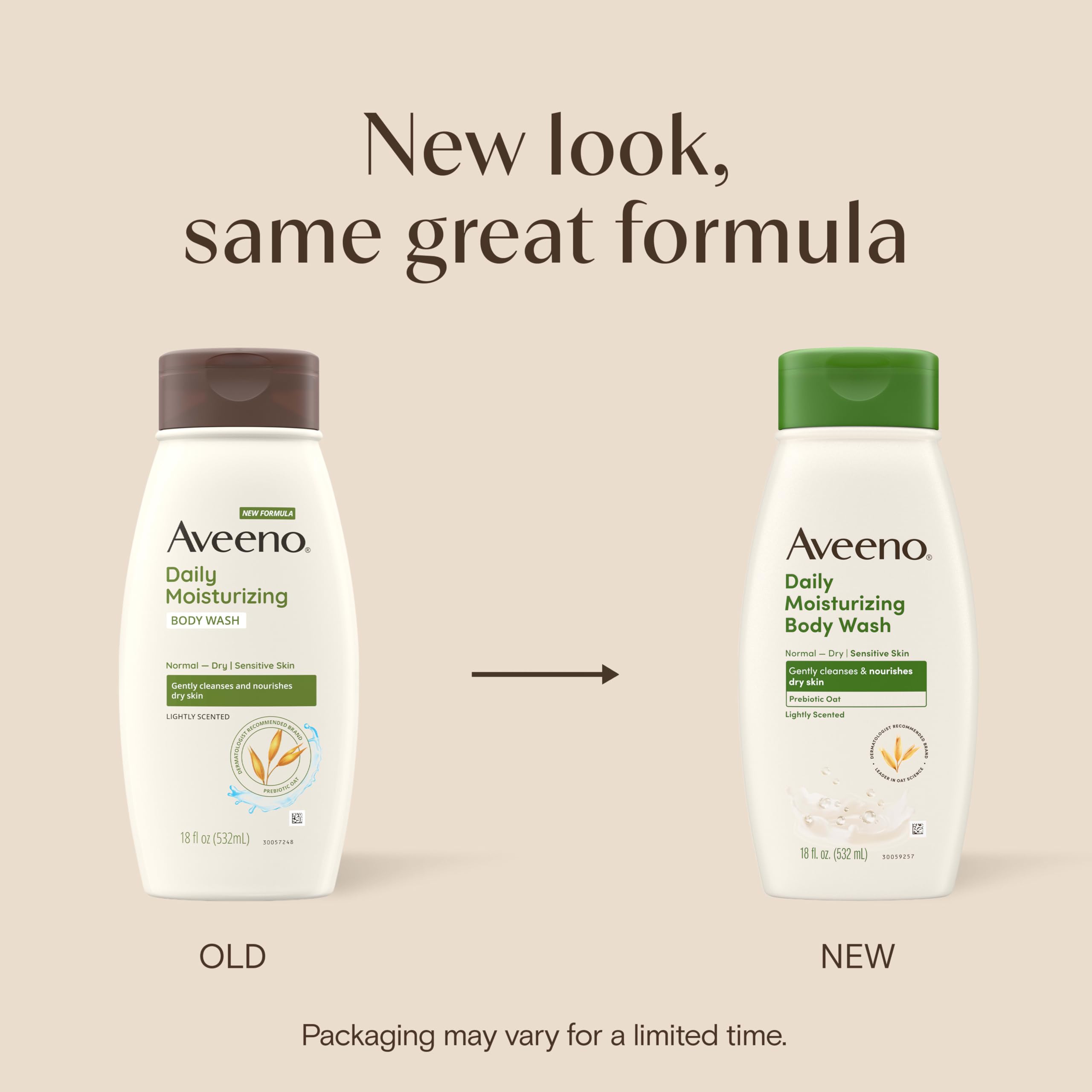 Aveeno Daily Moisturizing Body Wash with prebiotic oat in a 2-pack, showing the clear bottle and label with natural ingredients.