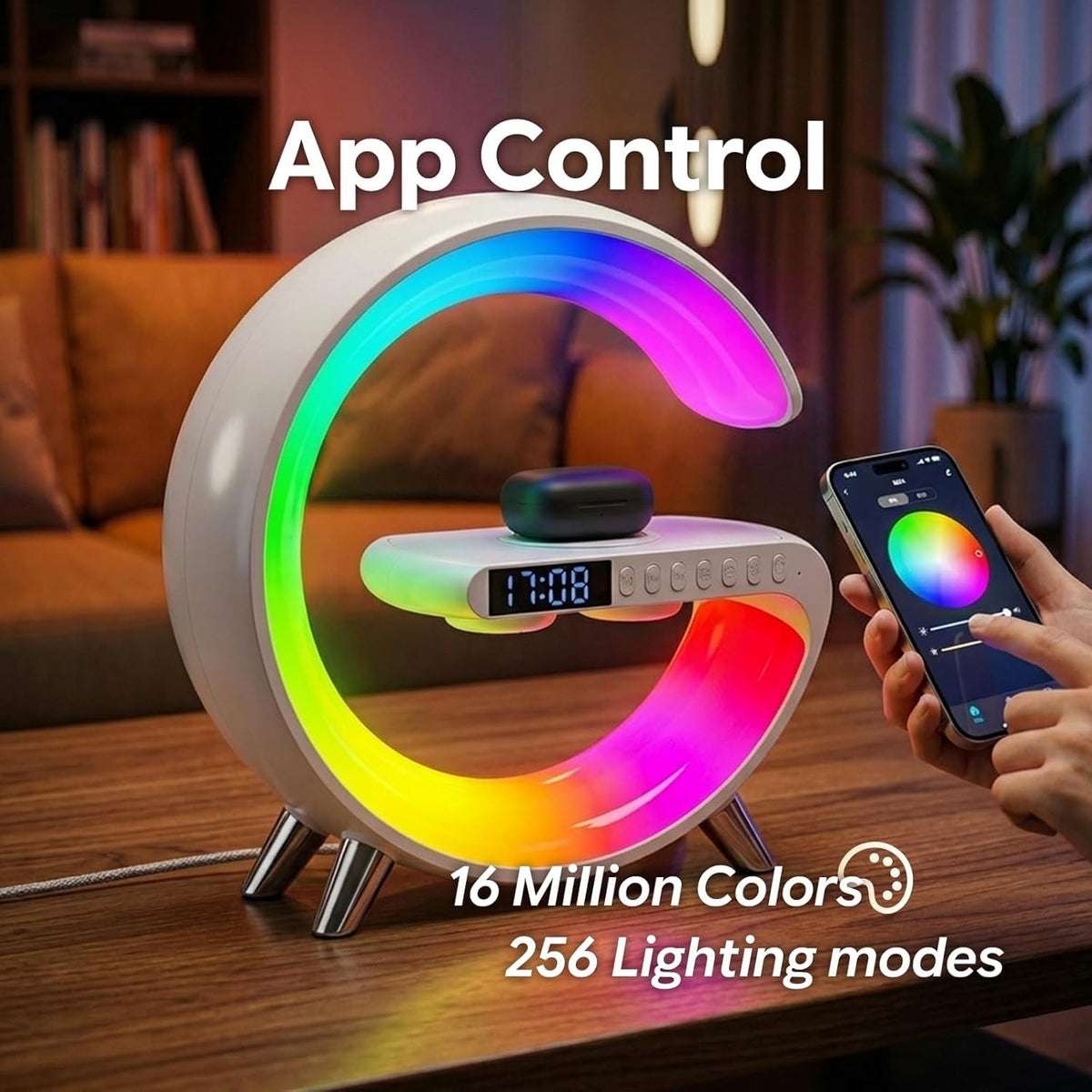 Smart LED Table Lamp 5 in 1 Wireless Charger Alarm Clock - LeeNabao Official Imagery - 6