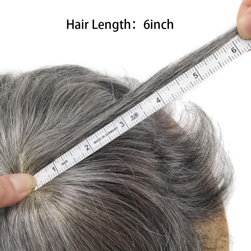 Curve Hair Mens Toupee Human Hair Piece Replacement System Monofilament Wig Hair Unit for Men Durable Poly Coated Mens Hairpiece (#1B90 Off Black+90% Gray, 6"X8")
