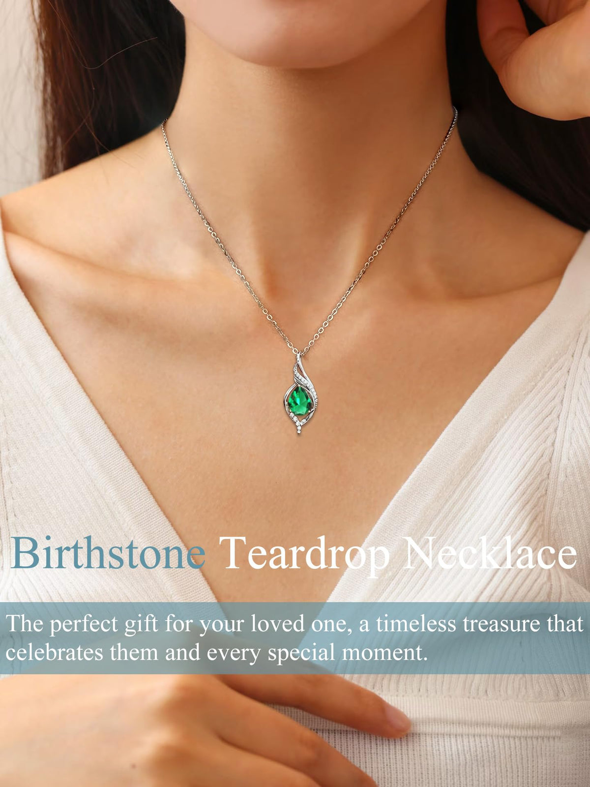yoalincy Birthstone Necklaces for Women Infinity Pendant S925 Sterling Silver Teardrop Pendant Necklace Anniversary Birt