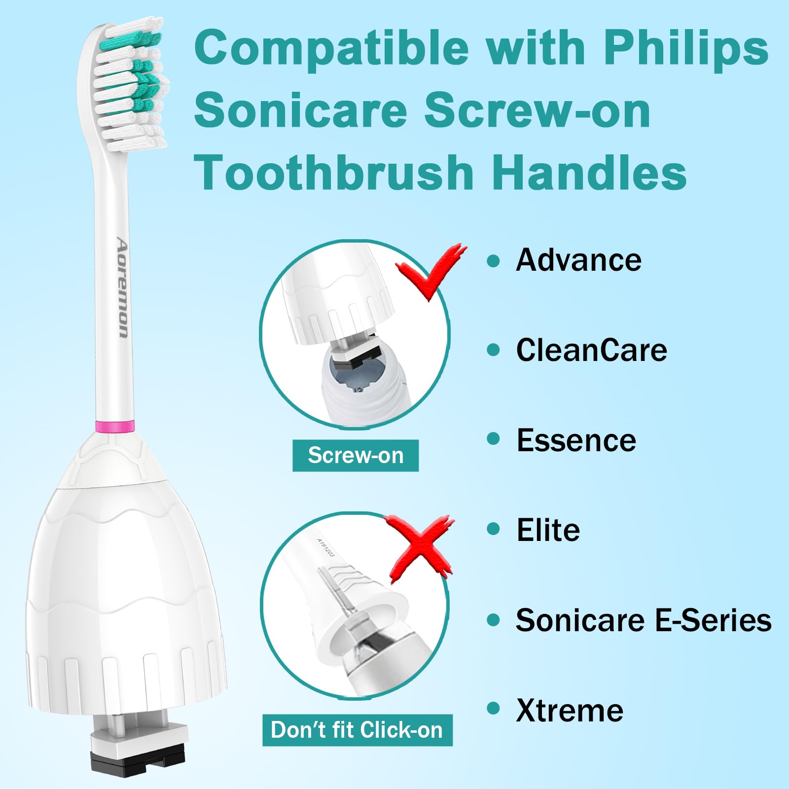 Aoremon 6-pack replacement toothbrush heads for Philips Sonicare E-Series, designed for deep cleaning and oral hygiene.