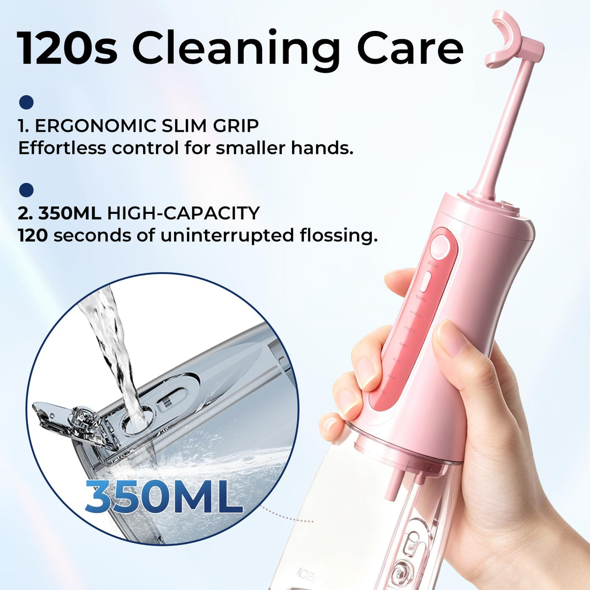 Ducard Cordless Water Flosser with U-Shaped Nozzle, 350ML Tank, 7 Jet Tips – full view