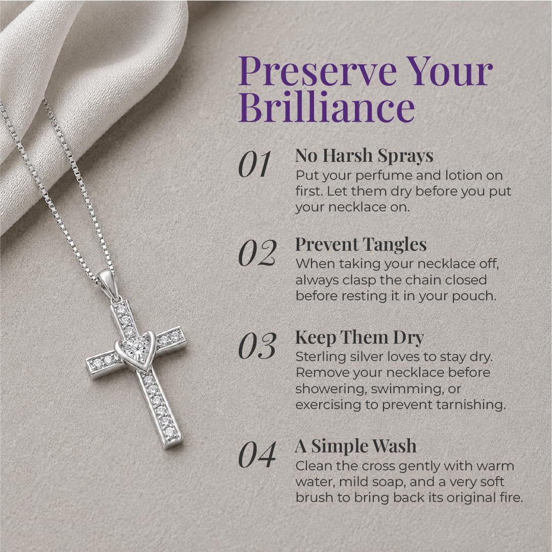 La Joya Lab Diamond Cross Necklace | 14K Gold Plated Silver | Multiple Designs – back view and specifications