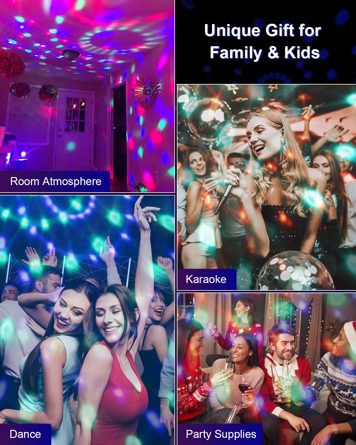 Luditek 4-Pack Sound Activated Party Lights with Remote Control Dj Lighting, Disco Ball Light, Stage Lamp Strobe Light f